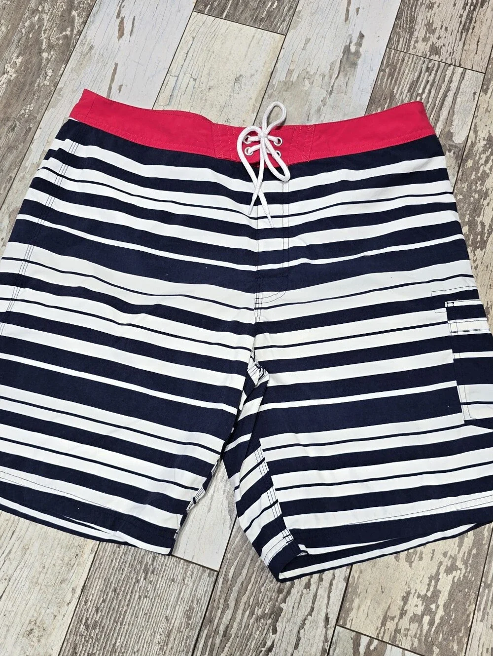 J.CREW Men's Swim Trunks Navy White Striped Board Shorts Cargo Pocket Size 34